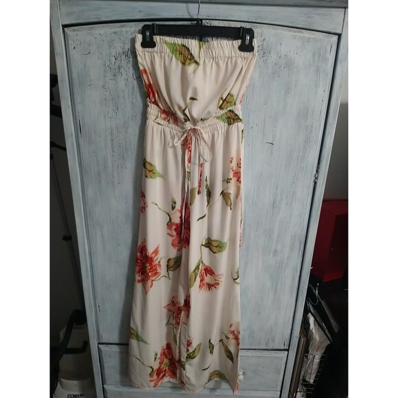 Feathers Wide Leg Floral Strapless Romper Sm Boho Feminine Cottage Core Beachy - Picture 4 of 9